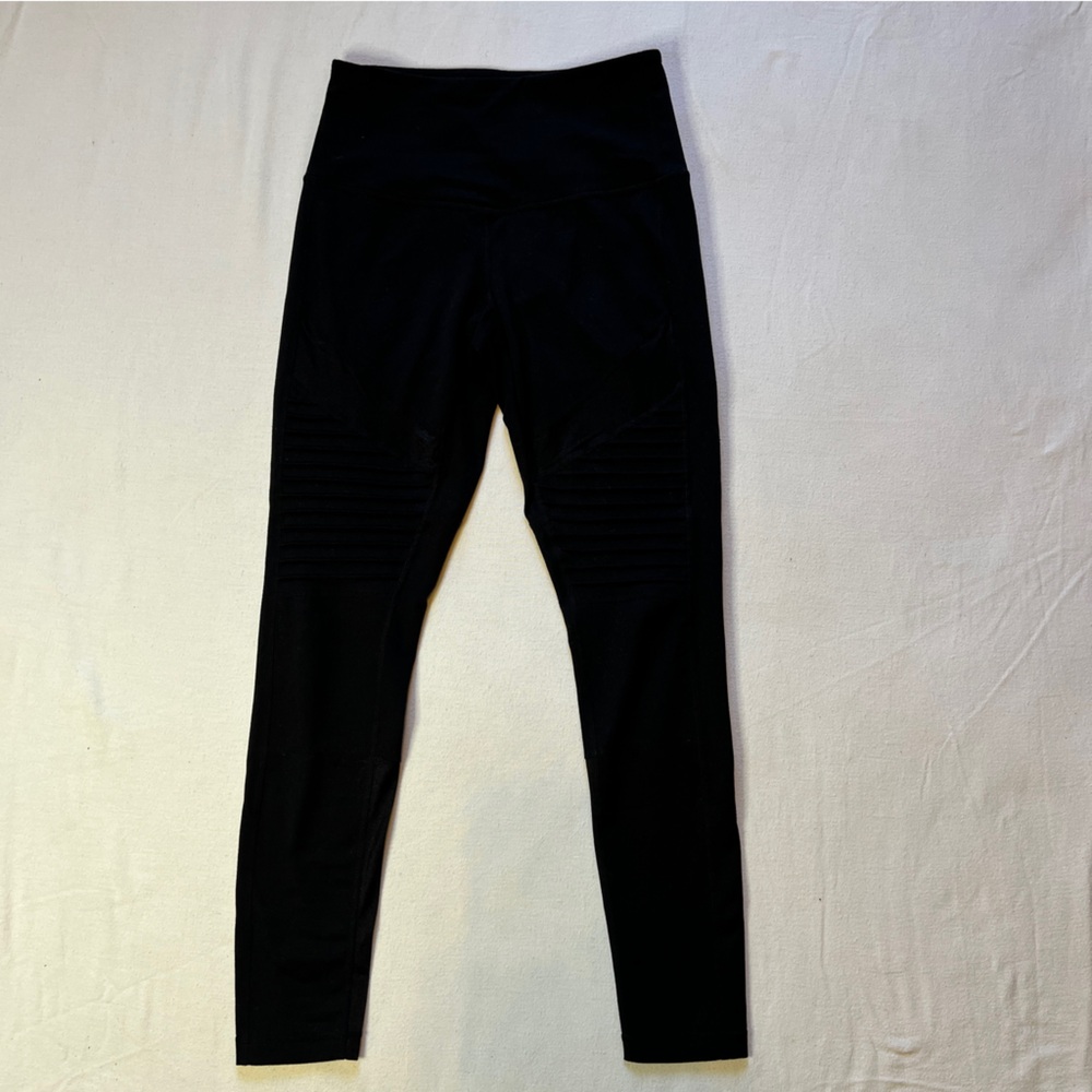 Zella Black Moto Leggings Women's Size Small with‎ Mesh Details Ribbed Ankle